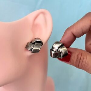 Vintage Infinity Ribbon Knot Stud Earrings Silver Tone Post Screw